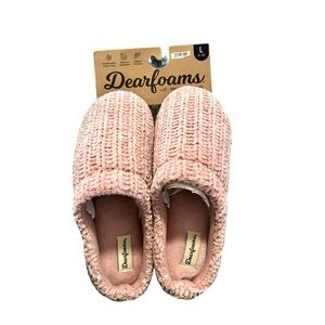 Dearfoams Chenille Memory Foam Slippers Size Large (9-10) Pink New